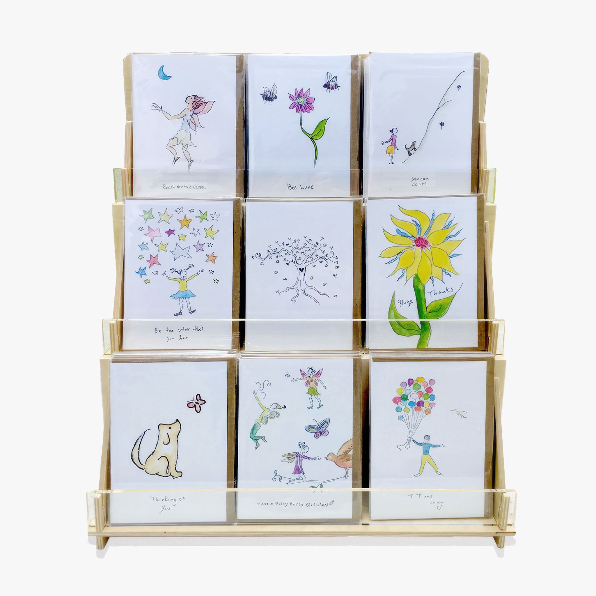 Full View Wood and Acrylic Greeting Card Display, 16 5/8