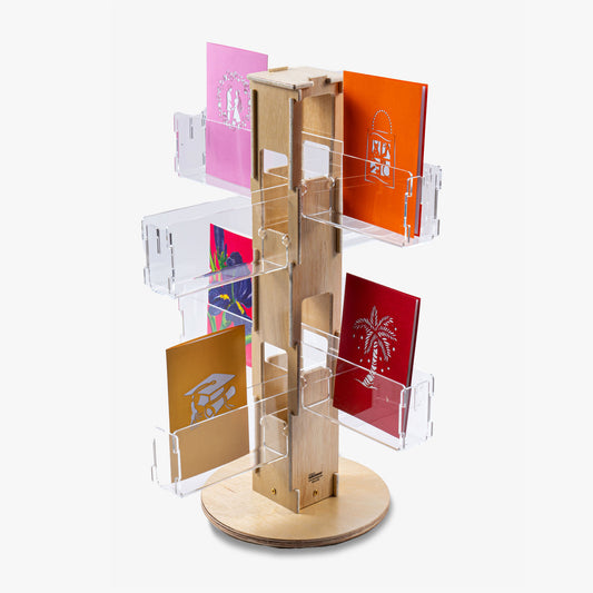 Wood Countertop Card Spinner with Clear 8" High Pockets