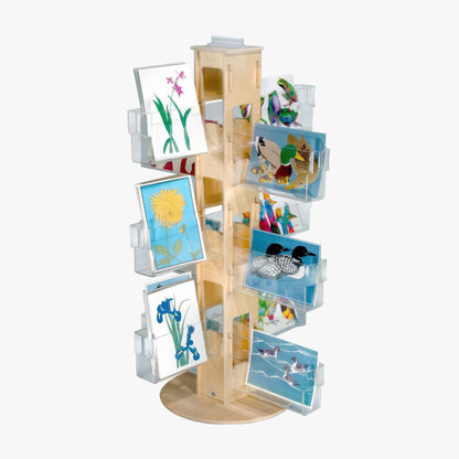 Wooden Countertop Greeting Card Spinner with 12 Clear Pockets (424)