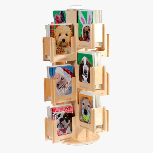 All Wood Compact Countertop Greeting Card Spinner, 16" Wide