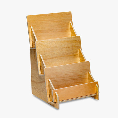 Three Tier Wooden Card Rack, 7 5/8" Wide Shelves 