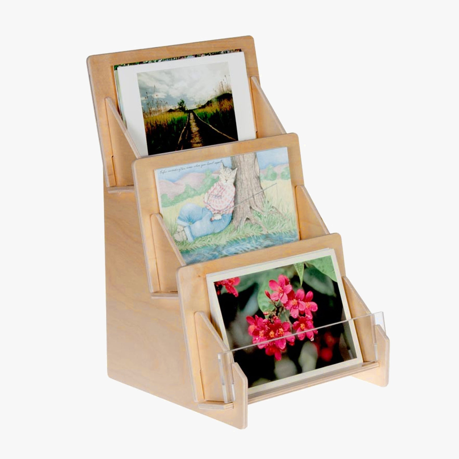 Three Tier Wooden Card Rack, 7 5/8