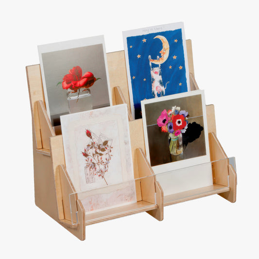 Two Tier Countertop Greeting Card Rack With Divider, 13" Wide, for greeting cards, small books, postcards