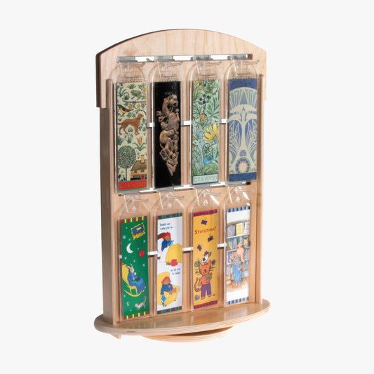 Countertop Spinning Slatwall Display for Hooks or Shelves, perfect for bookmarks, tags, stickers