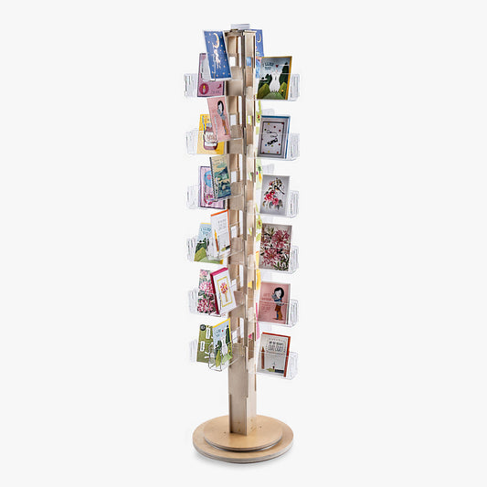 Customizable Wood Floor Spinner, Holds 48+ Card Designs, for greeting cards, postcards, small books, journals, notebooks