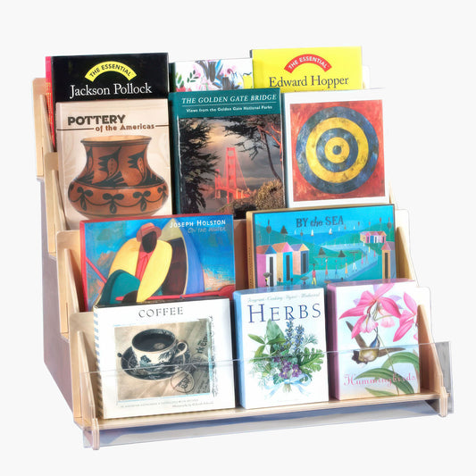 Four Tier Plywood Book Display, 17" Wide Shelves, for books, cards, disks and gifts