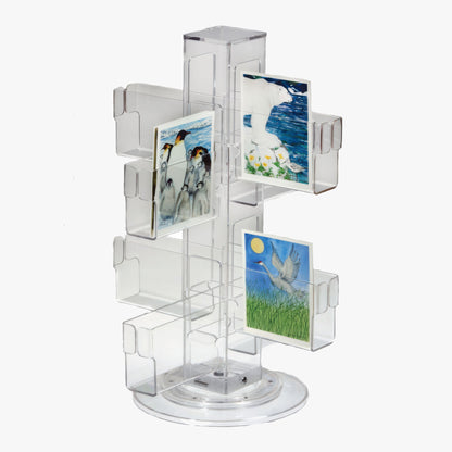 Clear Acrylic Counter Spinner, 16 Pockets, for Greeting Cards, Postcards, Small Books