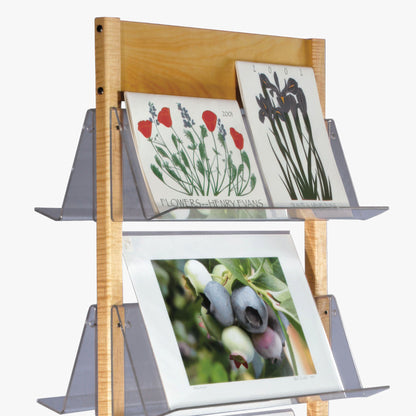 Wood Floor Stand with Clear Acrylic Shelves, 18" to 36" Wide (842)