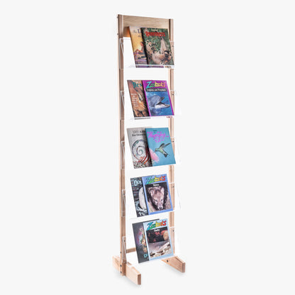 Wood Floor Stand with Clear Acrylic Shelves, 18" to 36" Wide
