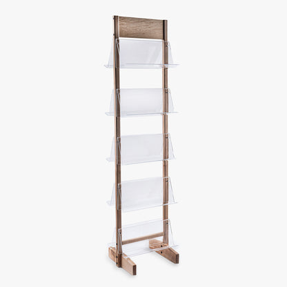Wood Floor Stand with Clear Acrylic Shelves, 18" to 36" Wide (842)