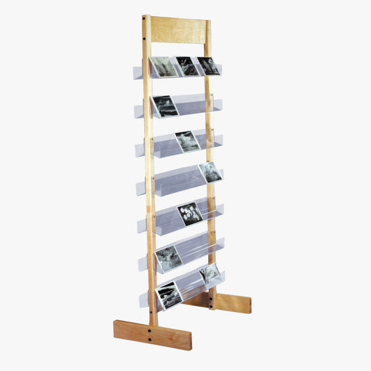 Wood & Acrylic Card Display, 24" to 48" Wide, for greeting cards, postcards