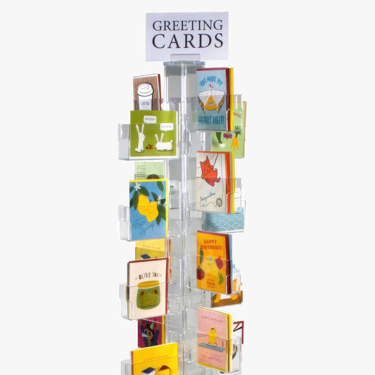 Elegant, sturdy 48-Pocket Clear Acrylic Floor Spinners for greeting cards