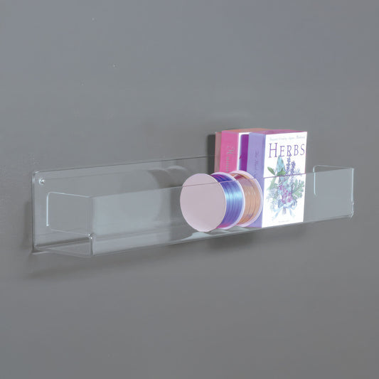Heavy Duty Wall-Mounted Clear Shelf, 24" Wide, for books, boxed cards, games & gifts