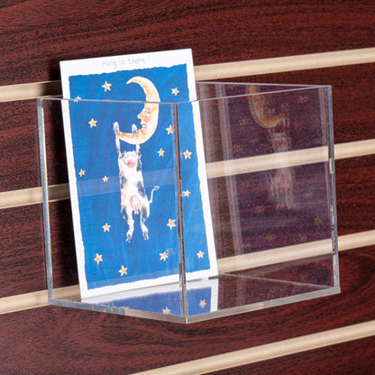 Five Sided Acrylic Cubes for Slatwall, 4" to 8" Square, for cards, stickers, small toys