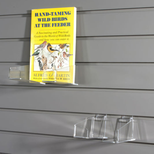 Clear Expandable Slatwall Brackets for books, artwork, or other large items