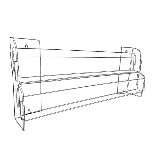 Two Tier Wall Mounted Clear Cascades, 12" to 48" Wide, for books, cards and boxed items