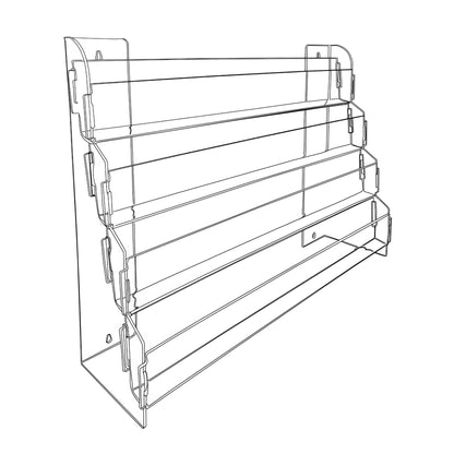 Clear Wall Cascade, Four Shelves with Slatwall Adapter, 12" to 48" Wide, for books, cards, gift boxes