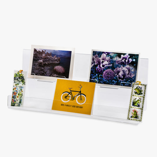 Two Tier Clear Counter Display, 19" Wide, for books, cards, and gifts