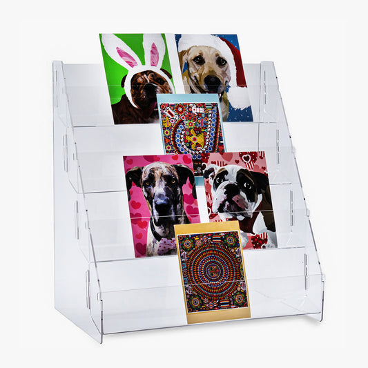 Three or Four Tiered Card Racks, 16" to 22" Wide, for books, greeting cards postcards