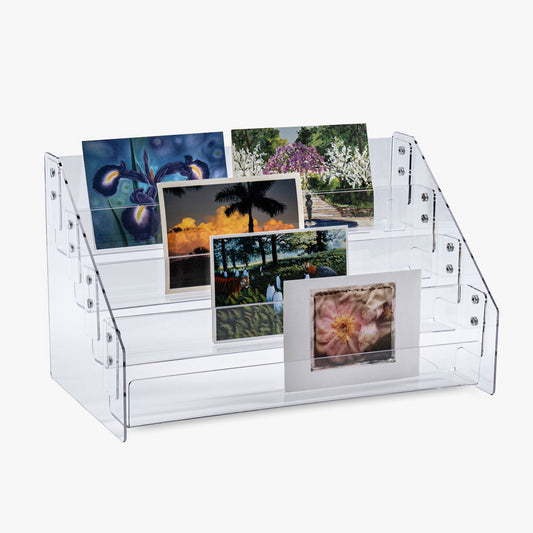 Four Tier Multipurpose Clear Display, 17 5/8" Wide, for books, note card, greeting cards, boxed sets