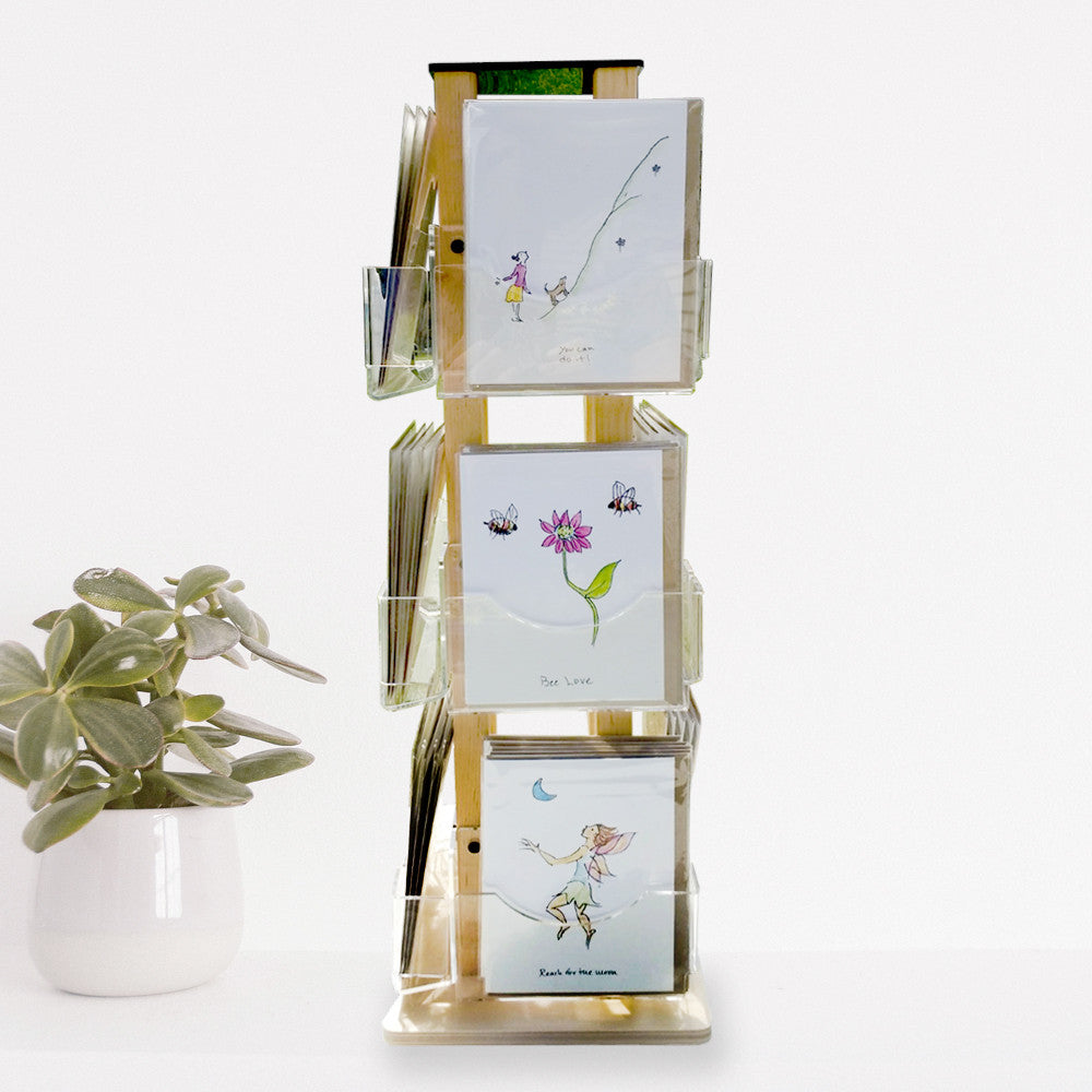 elegant, compact, minimalist greeting card spinner for countertop