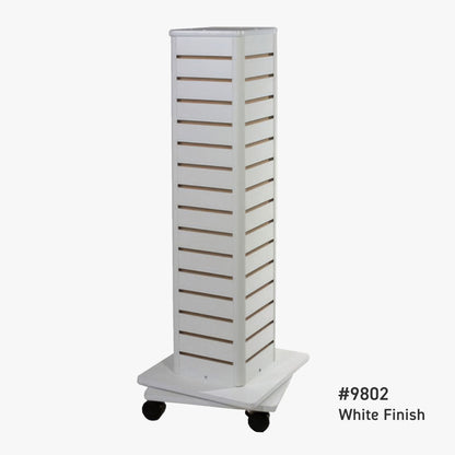 Slatwall Floor Spinner with White Finish, Casters, for books, cards, gifts and boxed items
