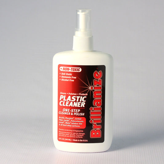 Brillianize Anti-Static Acrylic Cleaner. Clean all of your clear plexiglass displays.